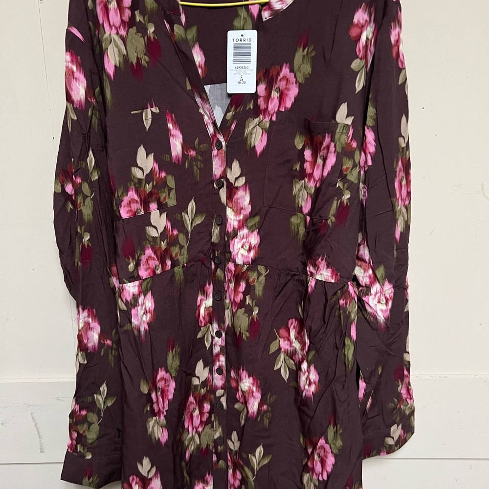Torrid Plum Floral Button-Front Emma Floral Tunic Top